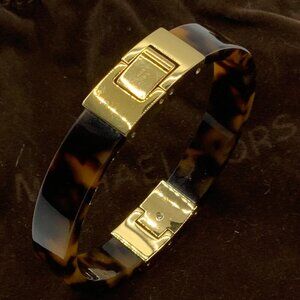 Michael Kors Faux Tortoise Shell Hinged Gold Tone Bangle Bracelet